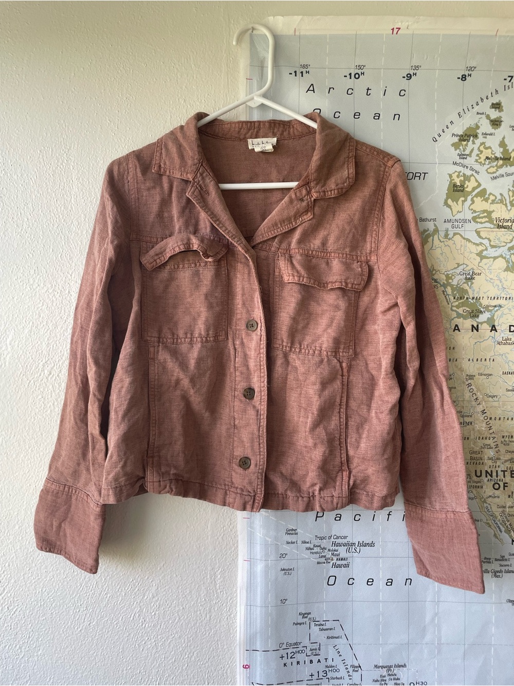 Nicole Miller brown & pink button-up Linen jacket